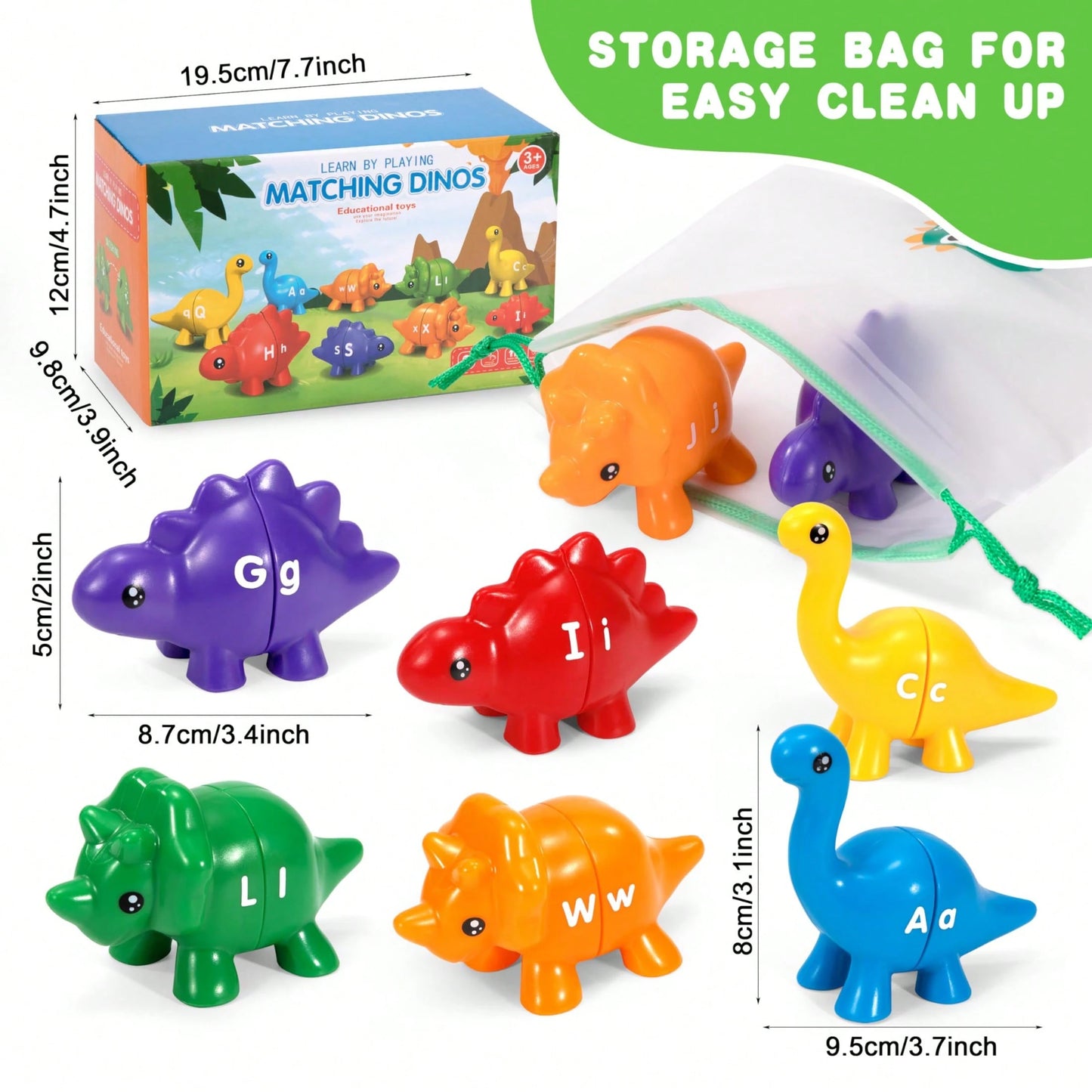 26pcs Dinosaur Alphabet Matching Skill Educational Toys, Preschool Color Recognition And Sorting Montessori Learning Toys