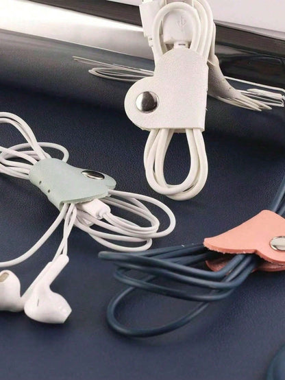 28pcs/3pcs/5pcs/10pcs/16pcs Random Color Heart-Shaped Cable Organizer (2.75*1.37 Inches), Earphone Cable Winder, PU Leather Cable Organizer, Self-Adhesive Data Cable Storage Box, Data Cable Storage Ba