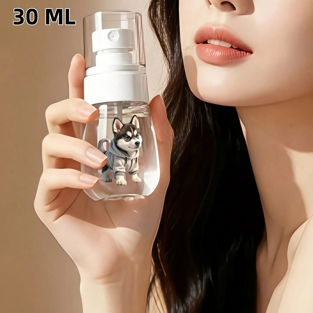 [2D Flat] 1pc Husky Wearing Hoodie Design/Cute Cat Pattern Print Spray Bottle, Transparent Refillable, Suitable For Makeup Remover, Toner, Liquid Cosmetics, Women's Commute Beauty Travel Empty Bottle