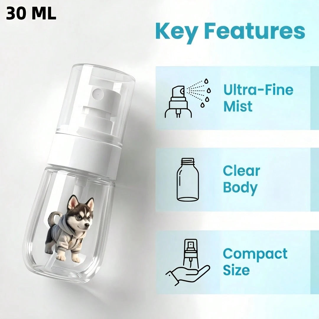 [2D Flat] 1pc Husky Wearing Hoodie Design/Cute Cat Pattern Print Spray Bottle, Transparent Refillable, Suitable For Makeup Remover, Toner, Liquid Cosmetics, Women's Commute Beauty Travel Empty Bottle