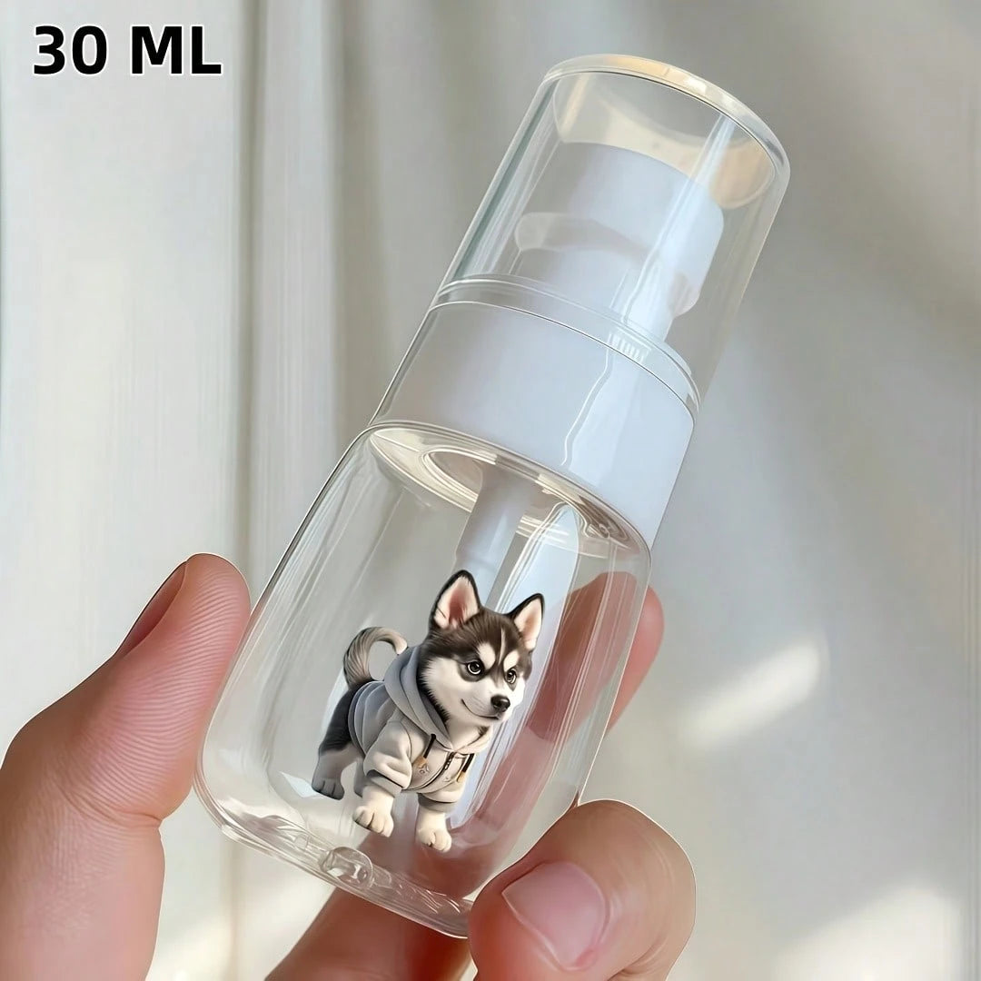 [2D Flat] 1pc Husky Wearing Hoodie Design/Cute Cat Pattern Print Spray Bottle, Transparent Refillable, Suitable For Makeup Remover, Toner, Liquid Cosmetics, Women's Commute Beauty Travel Empty Bottle