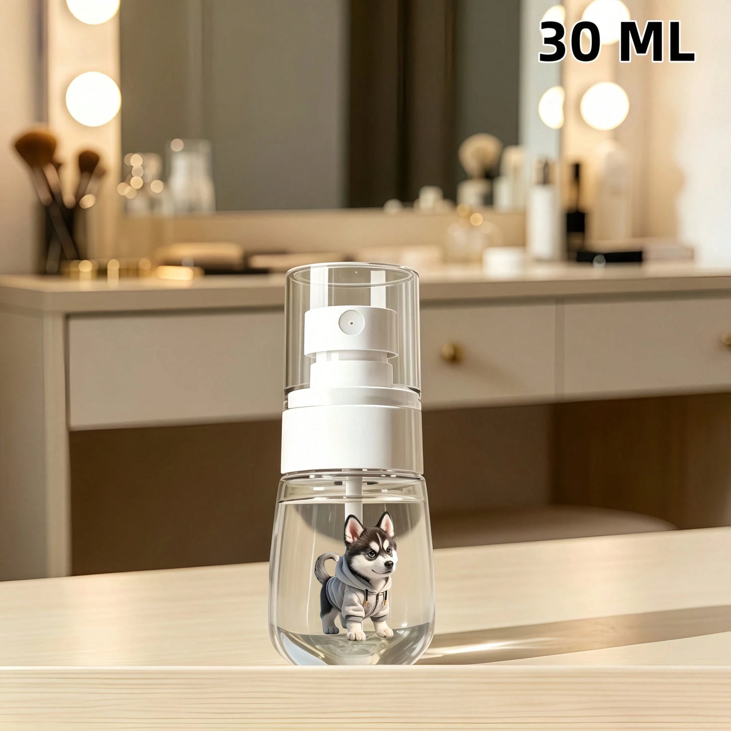 [2D Flat] 1pc Husky Wearing Hoodie Design/Cute Cat Pattern Print Spray Bottle, Transparent Refillable, Suitable For Makeup Remover, Toner, Liquid Cosmetics, Women's Commute Beauty Travel Empty Bottle