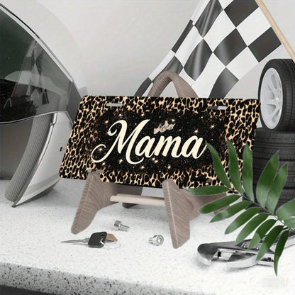 2D Flat Design, Single-Piece, For Decorative Purposes Only, "Mama" License Plate Frame, Leopard Print Glitter Design, Car Decoration, 12" X 6", Unisex, License Plate Decoration, Car, Charming Style, M