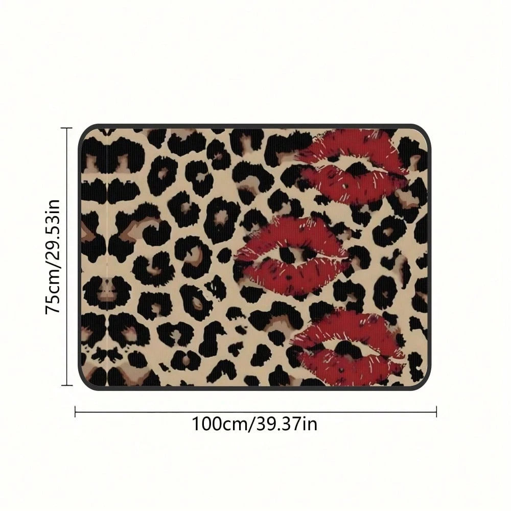 [2D Flat] Leopard Print Red Lip Splicing Car Trunk Pad- Dustproof And Durable Trunk Pad, Universal Trunk Protection Pad, Automatic Storage Solution, Heavy Duty Material, Fashion Driver, Car Fan (75 *