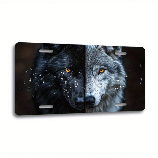 2D Flat Surface- [Open] 2D Flat Surface Car P Is A Decorative License Plate Featuring A Two-Tone Wolf Face Design. It Is Made Of Metal, With Dimensions Of 6inch X 12inch, And Is Ideal For Decorative