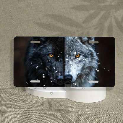 2D Flat Surface- [Open] 2D Flat Surface Car P Is A Decorative License Plate Featuring A Two-Tone Wolf Face Design. It Is Made Of Metal, With Dimensions Of 6inch X 12inch, And Is Ideal For Decorative