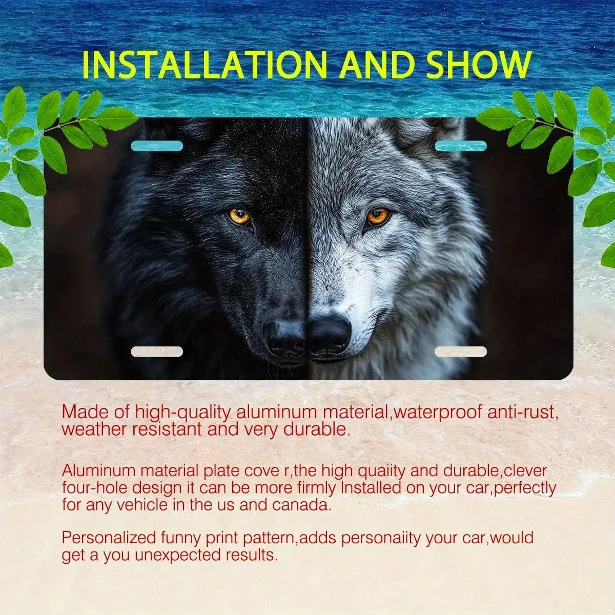 2D Flat Surface- [Open] 2D Flat Surface Car P Is A Decorative License Plate Featuring A Two-Tone Wolf Face Design. It Is Made Of Metal, With Dimensions Of 6inch X 12inch, And Is Ideal For Decorative