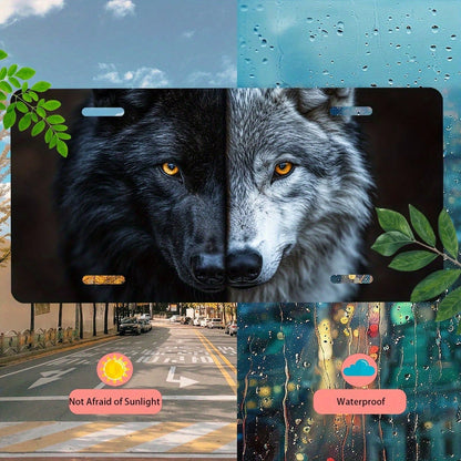 2D Flat Surface- [Open] 2D Flat Surface Car P Is A Decorative License Plate Featuring A Two-Tone Wolf Face Design. It Is Made Of Metal, With Dimensions Of 6inch X 12inch, And Is Ideal For Decorative