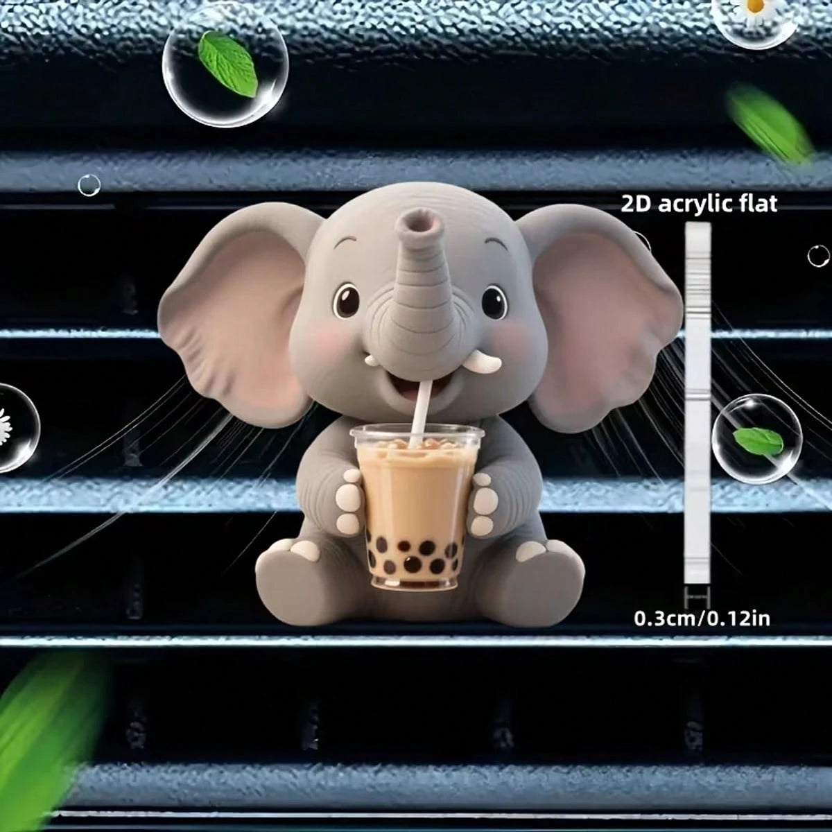 2D Flat, 1pc Cute Little Elephant Drinking Bubble Tea Pattern Car Air Outlet Clip Decoration, Can Add Fragrance By Yourself, Acrylic Cartoon Decoration, Car Interior Accessories, Clip-On Air Fresh, Ca