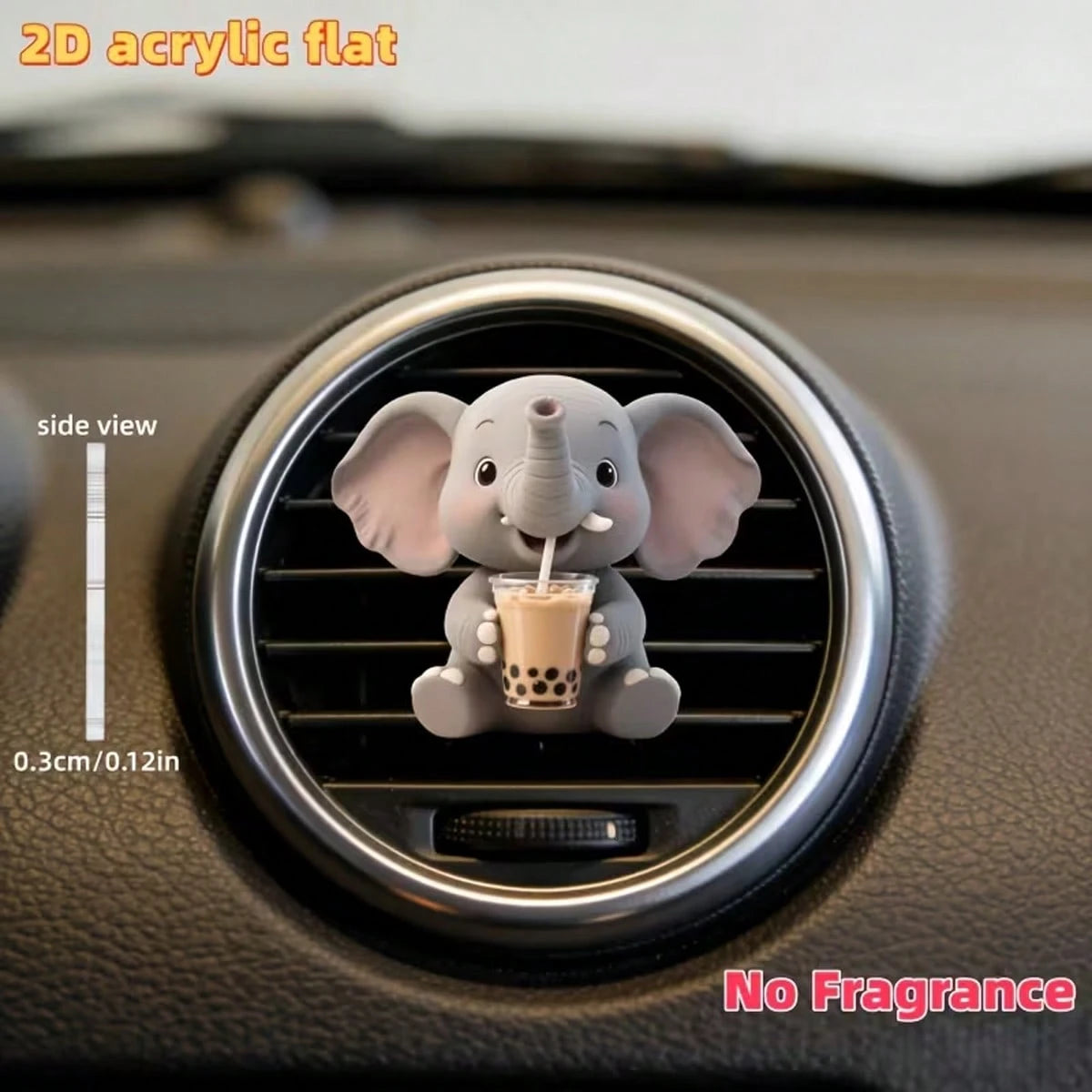 2D Flat, 1pc Cute Little Elephant Drinking Bubble Tea Pattern Car Air Outlet Clip Decoration, Can Add Fragrance By Yourself, Acrylic Cartoon Decoration, Car Interior Accessories, Clip-On Air Fresh, Ca