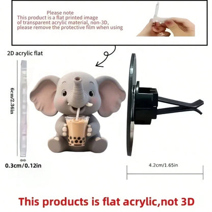 2D Flat, 1pc Cute Little Elephant Drinking Bubble Tea Pattern Car Air Outlet Clip Decoration, Can Add Fragrance By Yourself, Acrylic Cartoon Decoration, Car Interior Accessories, Clip-On Air Fresh, Ca