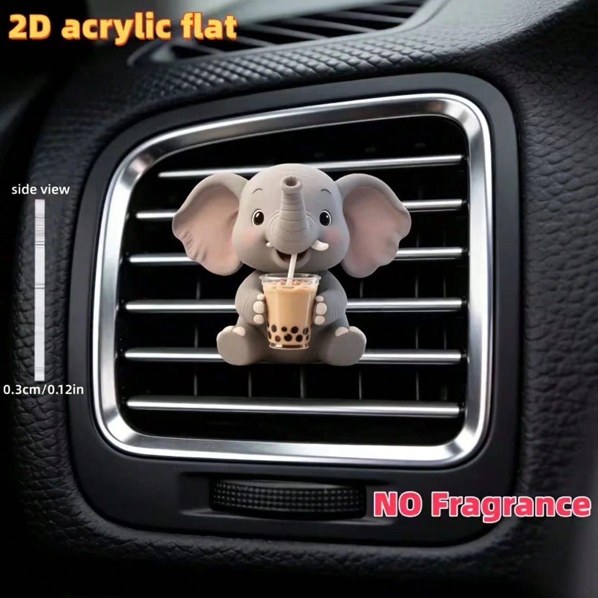2D Flat, 1pc Cute Little Elephant Drinking Bubble Tea Pattern Car Air Outlet Clip Decoration, Can Add Fragrance By Yourself, Acrylic Cartoon Decoration, Car Interior Accessories, Clip-On Air Fresh, Ca