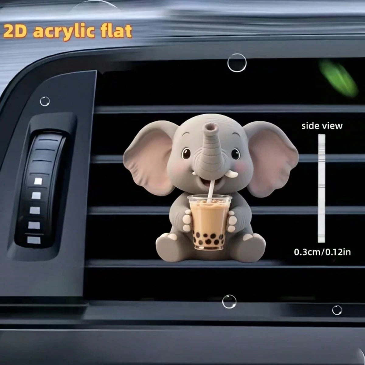 2D Flat, 1pc Cute Little Elephant Drinking Bubble Tea Pattern Car Air Outlet Clip Decoration, Can Add Fragrance By Yourself, Acrylic Cartoon Decoration, Car Interior Accessories, Clip-On Air Fresh, Ca