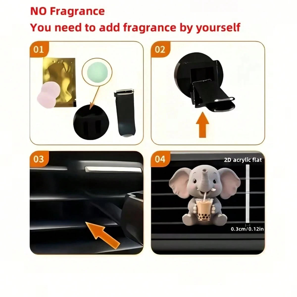 2D Flat, 1pc Cute Little Elephant Drinking Bubble Tea Pattern Car Air Outlet Clip Decoration, Can Add Fragrance By Yourself, Acrylic Cartoon Decoration, Car Interior Accessories, Clip-On Air Fresh, Ca