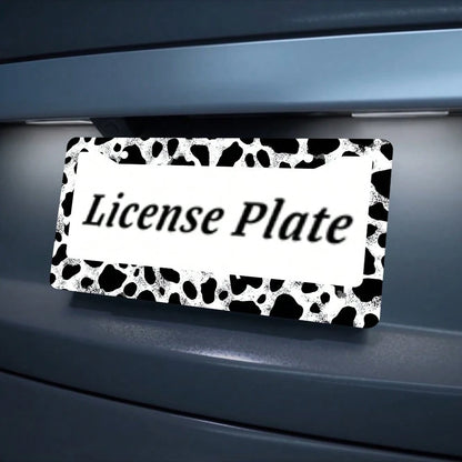 2pc Black White Cow Print 2 Hole License Plate Frame Aluminum Material 6x12 Inches With Screw Set Cartoon Funny Car Decoration Standard US License Plate Size