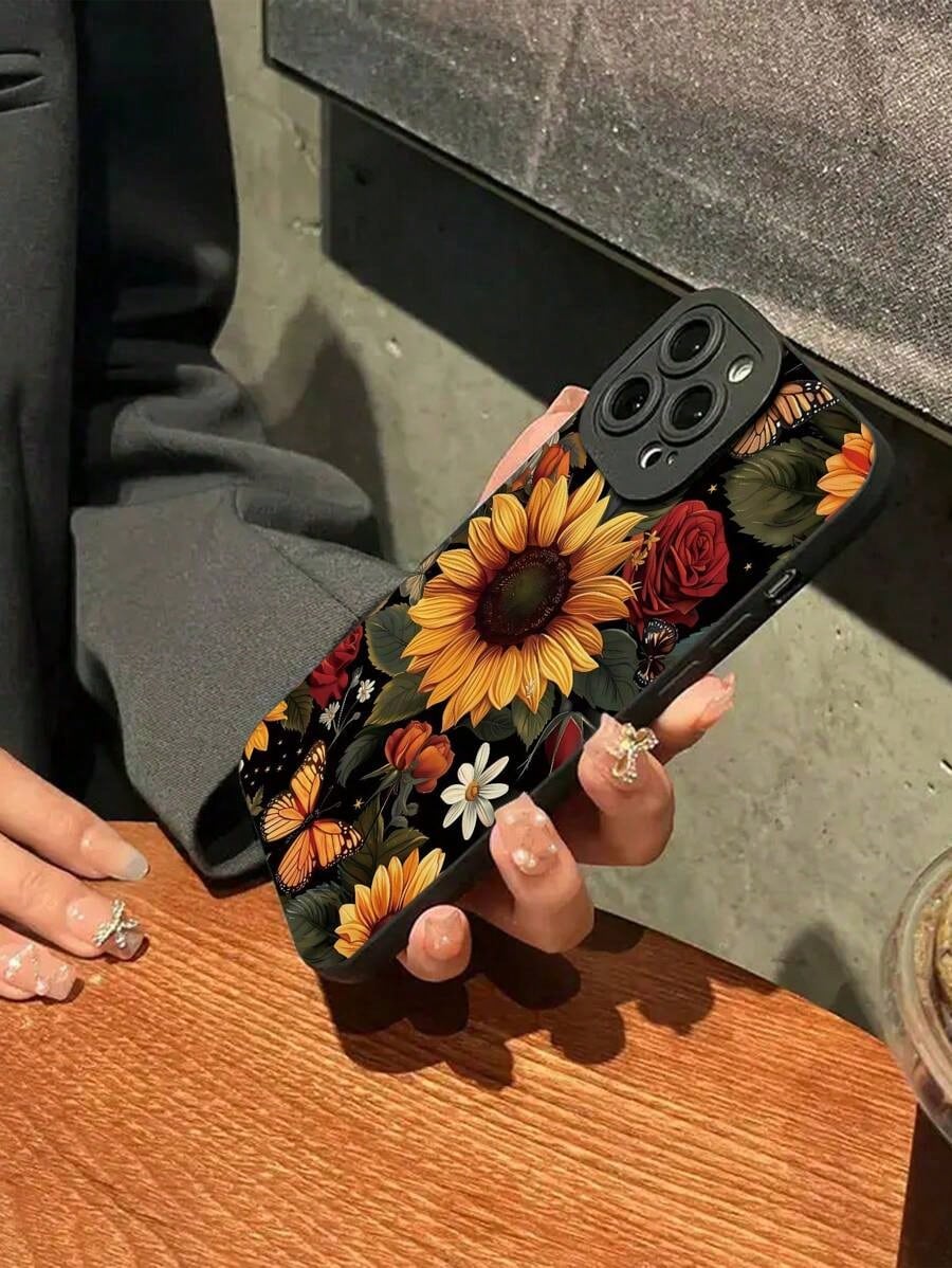 2pc Minimalist Sunflower Rose Butterfly Print Soft Phone Case, Compatible With IPhone 7/7p/X/Xs/Xr/Xmax/11/11pro/11promax/12/12pro/12promax/13/13pro/13promax/14/14pro/14plus/14promax/15/15pro/15plus/1