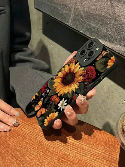 2pc Minimalist Sunflower Rose Butterfly Print Soft Phone Case, Compatible With IPhone 7/7p/X/Xs/Xr/Xmax/11/11pro/11promax/12/12pro/12promax/13/13pro/13promax/14/14pro/14plus/14promax/15/15pro/15plus/1