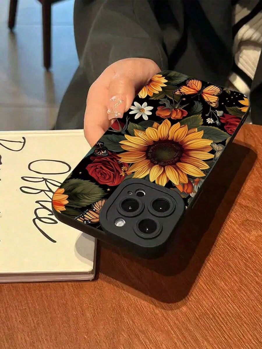 2pc Minimalist Sunflower Rose Butterfly Print Soft Phone Case, Compatible With IPhone 7/7p/X/Xs/Xr/Xmax/11/11pro/11promax/12/12pro/12promax/13/13pro/13promax/14/14pro/14plus/14promax/15/15pro/15plus/1