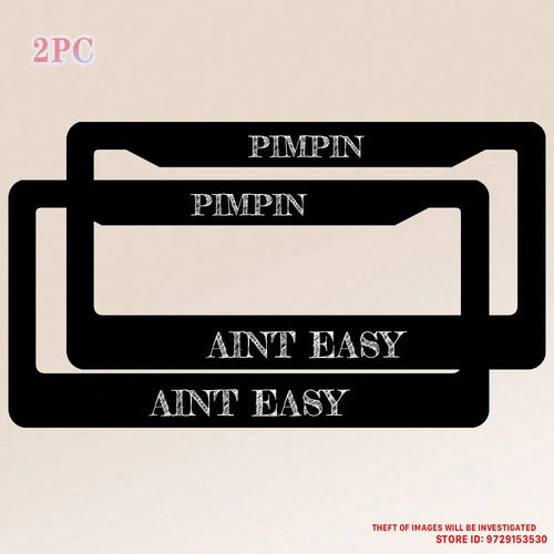 2PC,Pimpin Aint Easy License Plate Frame, Black License Plate Frame,Front And Rear License Plate Covers, Stainless Steel Car Parts, License Plate Holder, Standard Size 12x6 In