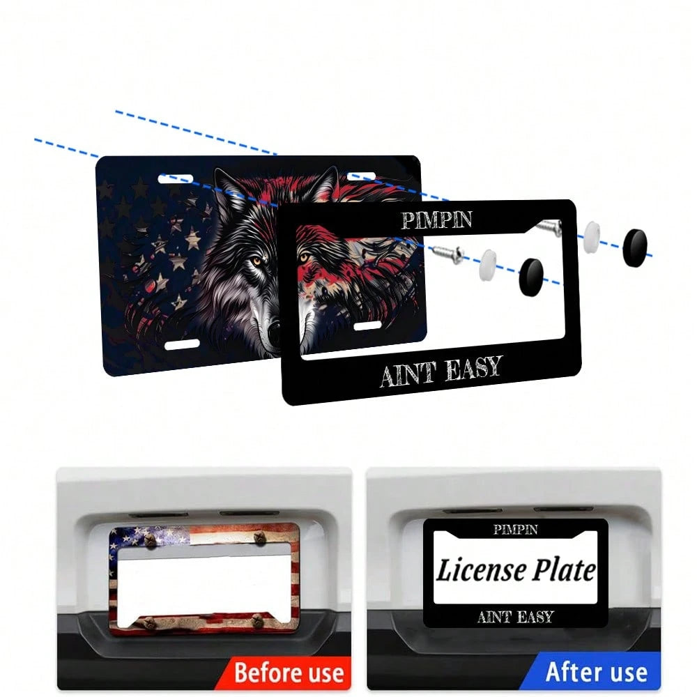 2PC,Pimpin Aint Easy License Plate Frame, Black License Plate Frame,Front And Rear License Plate Covers, Stainless Steel Car Parts, License Plate Holder, Standard Size 12x6 In