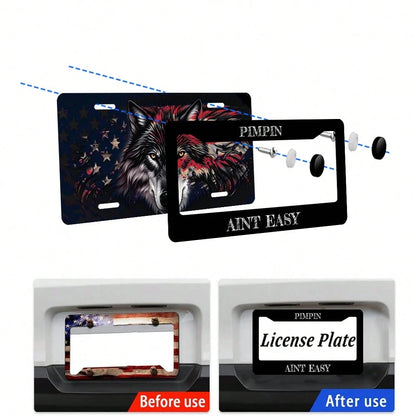 2PC,Pimpin Aint Easy License Plate Frame, Black License Plate Frame,Front And Rear License Plate Covers, Stainless Steel Car Parts, License Plate Holder, Standard Size 12x6 In