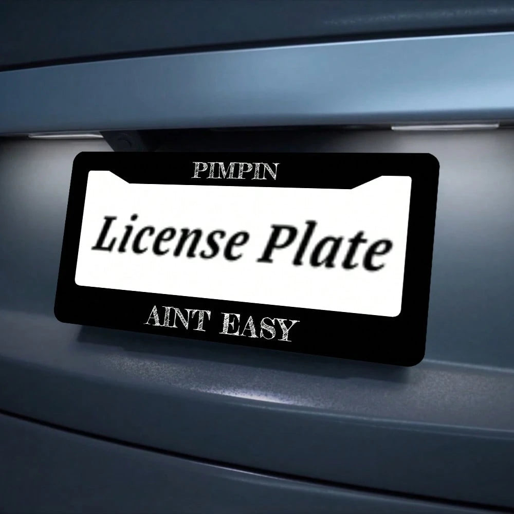 2PC,Pimpin Aint Easy License Plate Frame, Black License Plate Frame,Front And Rear License Plate Covers, Stainless Steel Car Parts, License Plate Holder, Standard Size 12x6 In