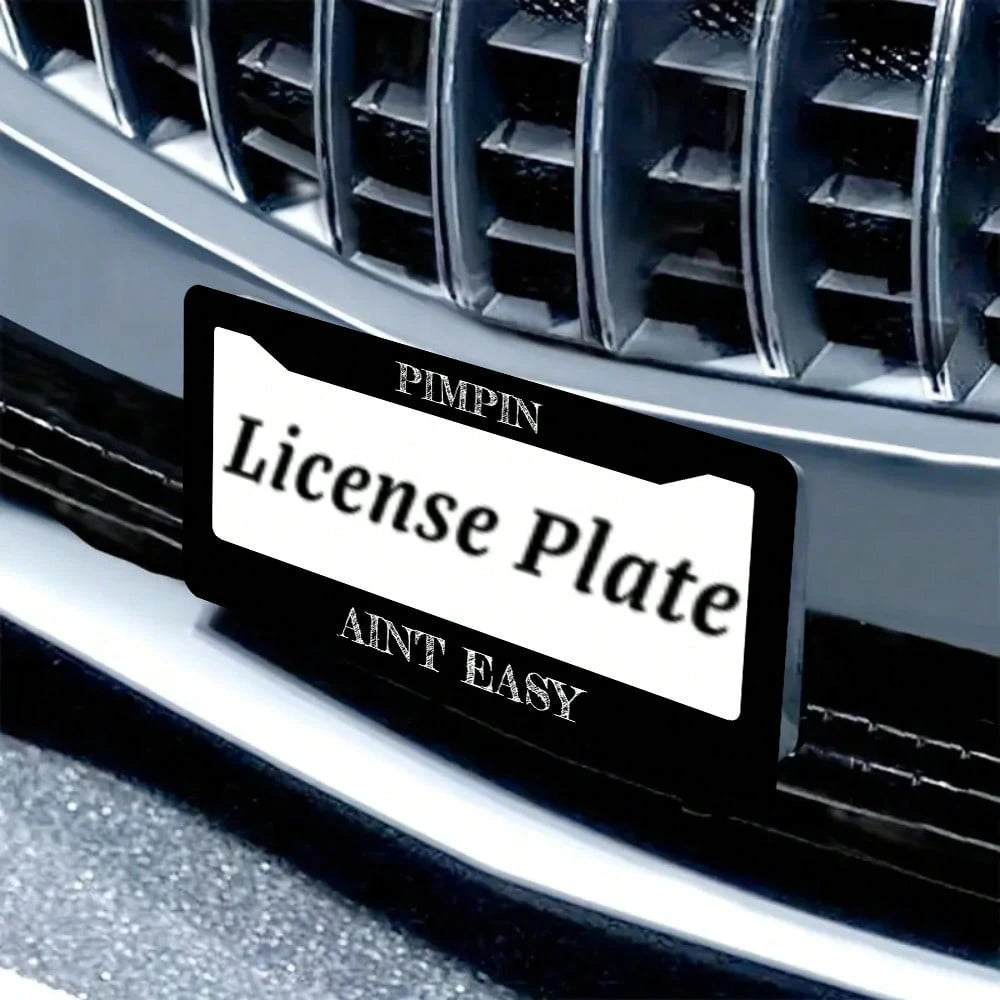 2PC,Pimpin Aint Easy License Plate Frame, Black License Plate Frame,Front And Rear License Plate Covers, Stainless Steel Car Parts, License Plate Holder, Standard Size 12x6 In
