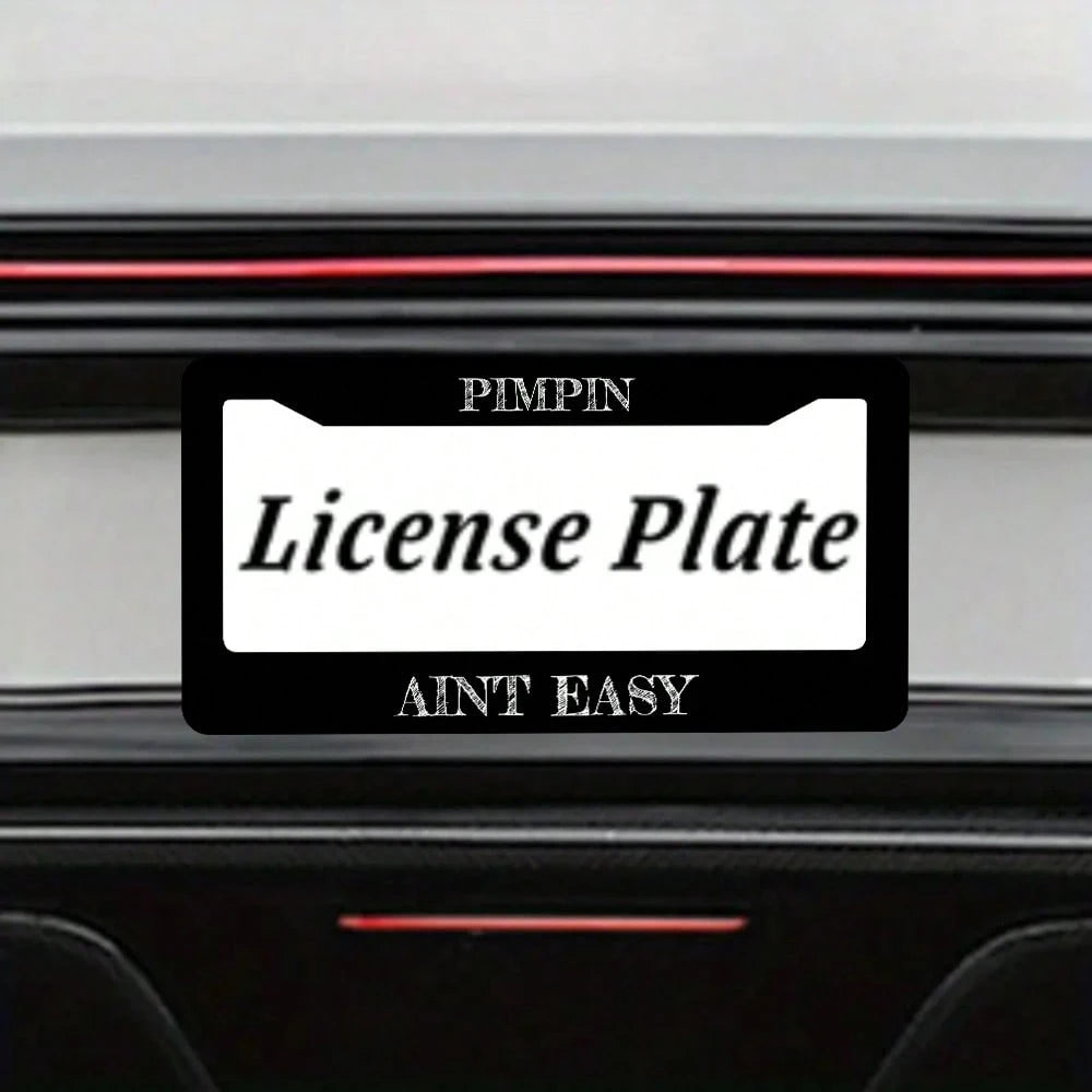 2PC,Pimpin Aint Easy License Plate Frame, Black License Plate Frame,Front And Rear License Plate Covers, Stainless Steel Car Parts, License Plate Holder, Standard Size 12x6 In