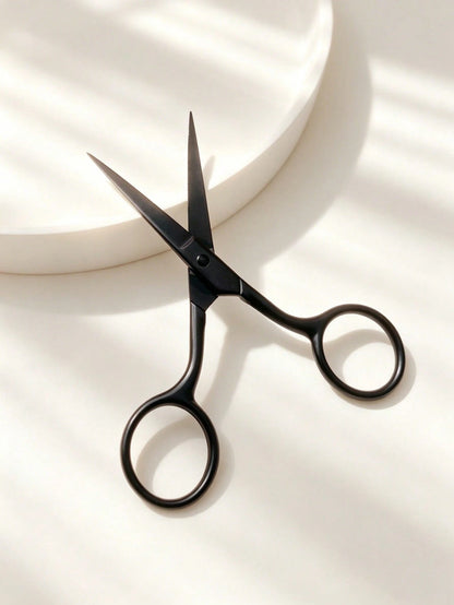 2pcs/1pc Black Sharp Beauty Scissors, Stainless Steel Pointed Eyebrow Trimming Scissors, Facial Hair, Eyebrow, Nose Hair, Beard Trimming, Mini Portable, Beauty Tool, Travel, Bedroom, Vanity, Gift For