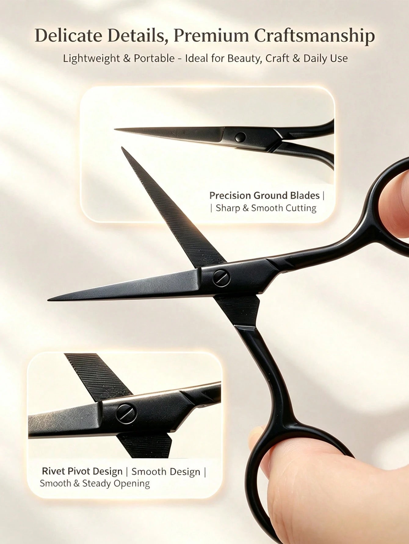 2pcs/1pc Black Sharp Beauty Scissors, Stainless Steel Pointed Eyebrow Trimming Scissors, Facial Hair, Eyebrow, Nose Hair, Beard Trimming, Mini Portable, Beauty Tool, Travel, Bedroom, Vanity, Gift For