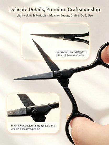 2pcs/1pc Black Sharp Beauty Scissors, Stainless Steel Pointed Eyebrow Trimming Scissors, Facial Hair, Eyebrow, Nose Hair, Beard Trimming, Mini Portable, Beauty Tool, Travel, Bedroom, Vanity, Gift For