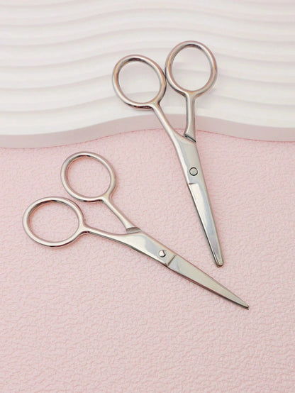 2pcs/1pc Black Sharp Beauty Scissors, Stainless Steel Pointed Eyebrow Trimming Scissors, Facial Hair, Eyebrow, Nose Hair, Beard Trimming, Mini Portable, Beauty Tool, Travel, Bedroom, Vanity, Gift For