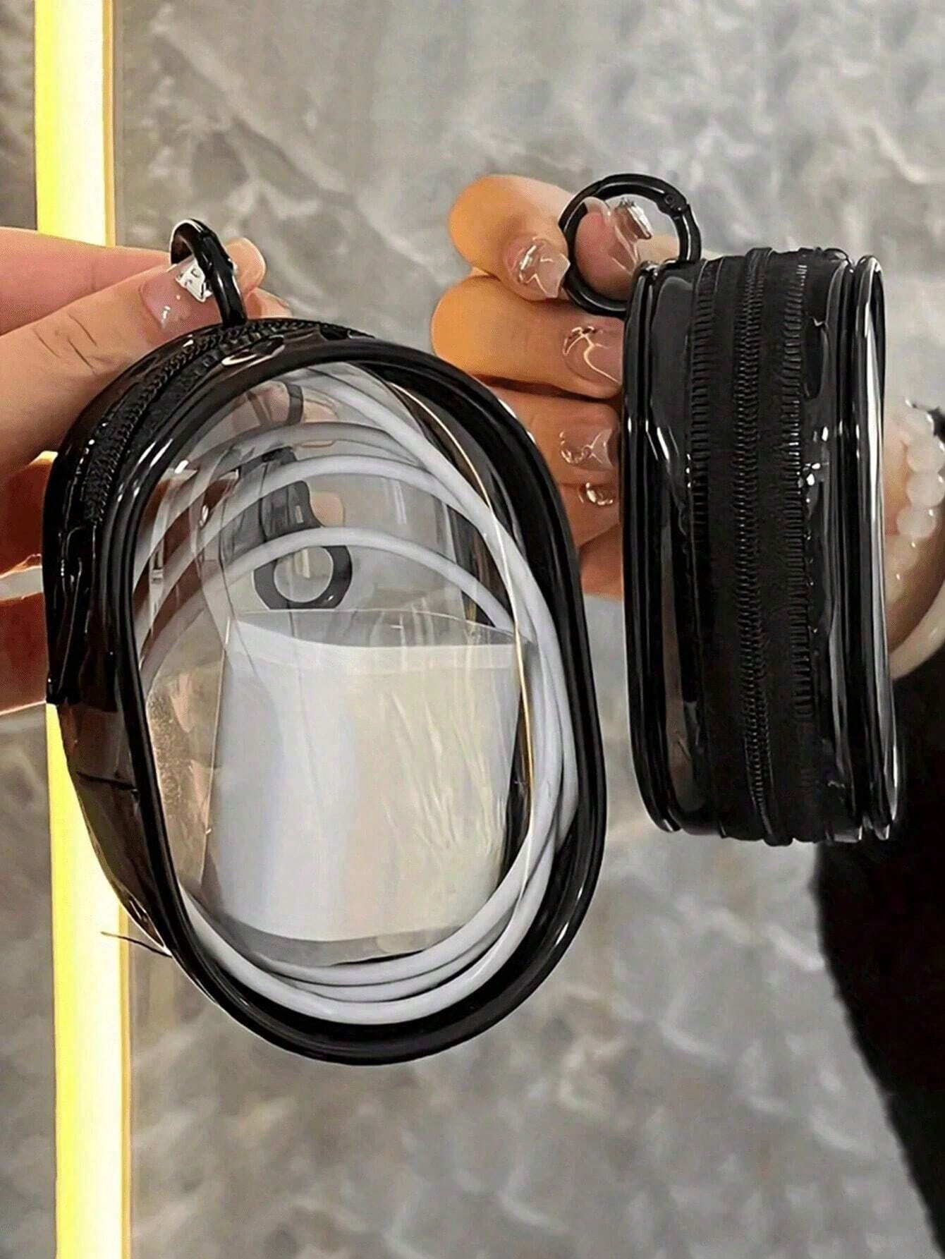 2pcs/1pc Portable Mini Transparent Zipper Storage Bag, Multi-Functional Jewelry Storage Bag, Suitable For Earphones, Power Bank, Keychain, Perfume And Other Transparent Travel Accessory Bag (Random Ke