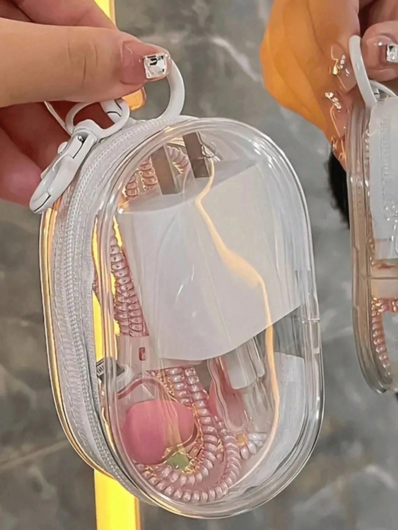 2pcs/1pc Portable Mini Transparent Zipper Storage Bag, Multi-Functional Jewelry Storage Bag, Suitable For Earphones, Power Bank, Keychain, Perfume And Other Transparent Travel Accessory Bag (Random Ke