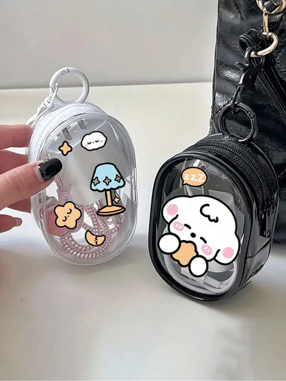 2pcs/1pc Portable PVC Transparent Mini Data Cable Organizer Bag, Dual Zipper For Data Cables, Devices, Earphones, Jewelry & Small Accessories, Hearing Aid, Keys, Coins, Lightweight, Washable- Ideal F