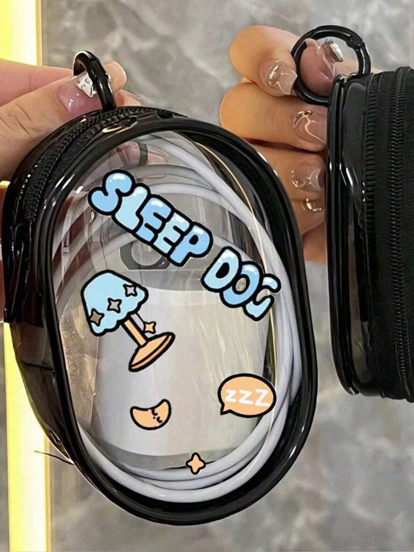 2pcs/1pc Portable PVC Transparent Mini Data Cable Organizer Bag, Dual Zipper For Data Cables, Devices, Earphones, Jewelry & Small Accessories, Hearing Aid, Keys, Coins, Lightweight, Washable- Ideal F