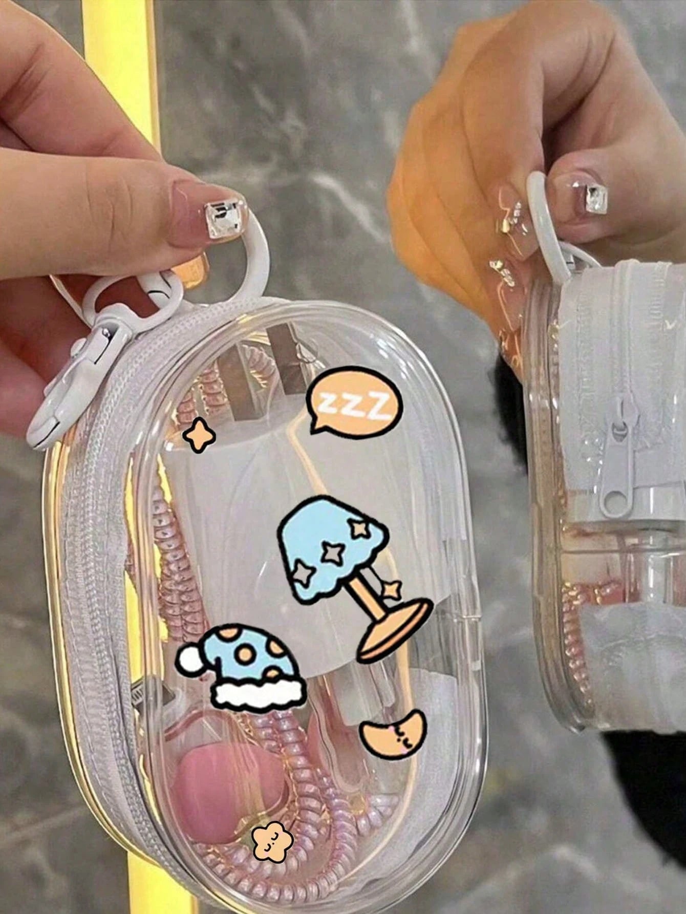 2pcs/1pc Portable PVC Transparent Mini Data Cable Organizer Bag, Dual Zipper For Data Cables, Devices, Earphones, Jewelry & Small Accessories, Hearing Aid, Keys, Coins, Lightweight, Washable- Ideal F