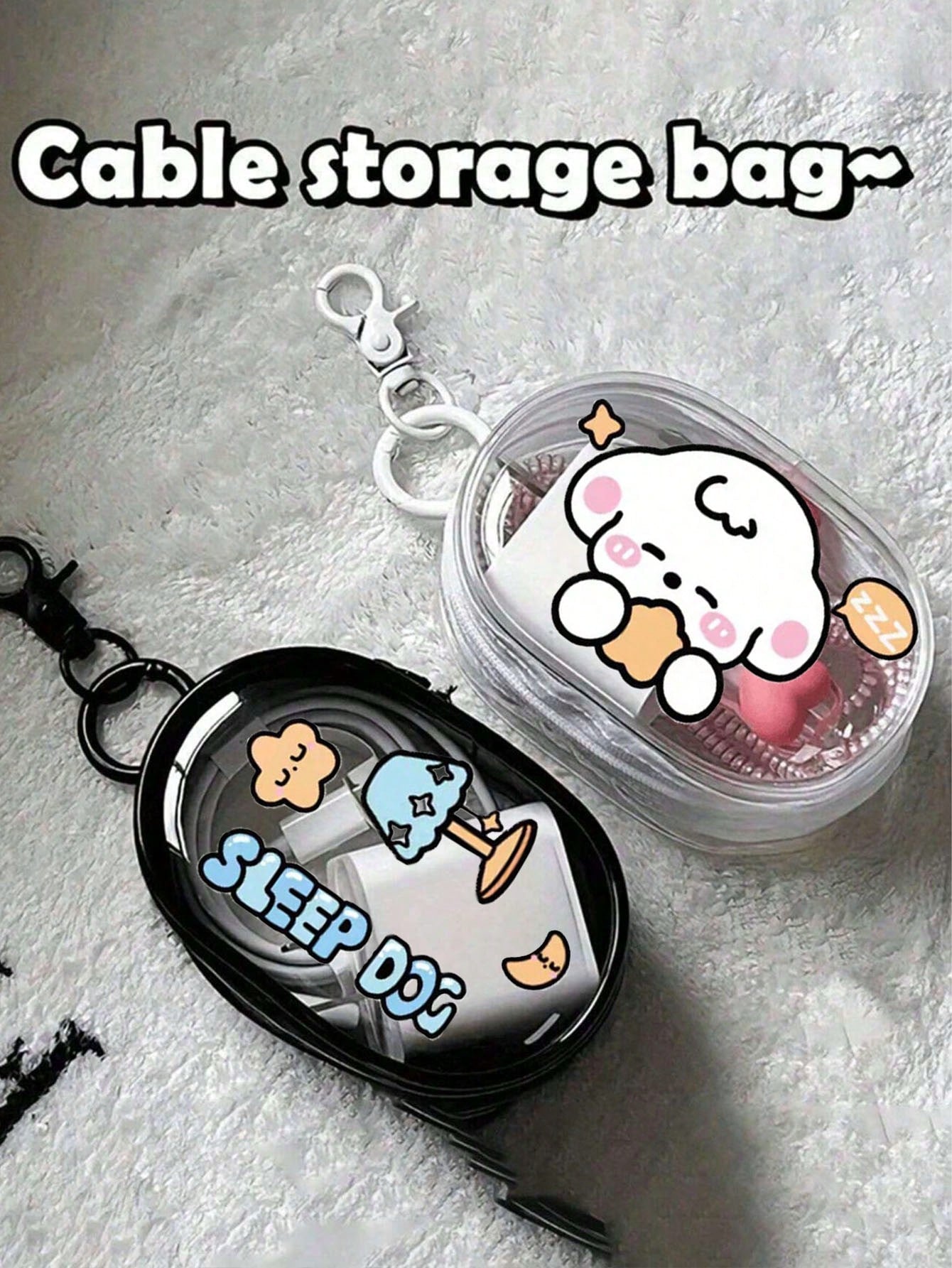 2pcs/1pc Portable PVC Transparent Mini Data Cable Organizer Bag, Dual Zipper For Data Cables, Devices, Earphones, Jewelry & Small Accessories, Hearing Aid, Keys, Coins, Lightweight, Washable- Ideal F