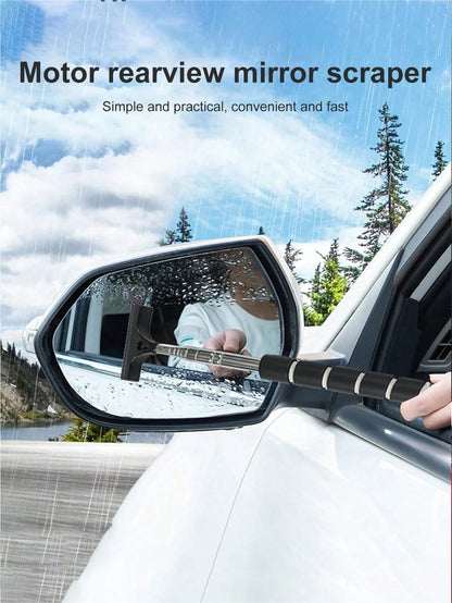 2pcs/1pc Retractable Car Rearview Mirror Squeegee, Rearview Mirror Wiper With Telescopic Pole, Portable Window Cleaner, Suitable For Rain, Fog, Snow, Snow Brush, Car Exterior Accessory