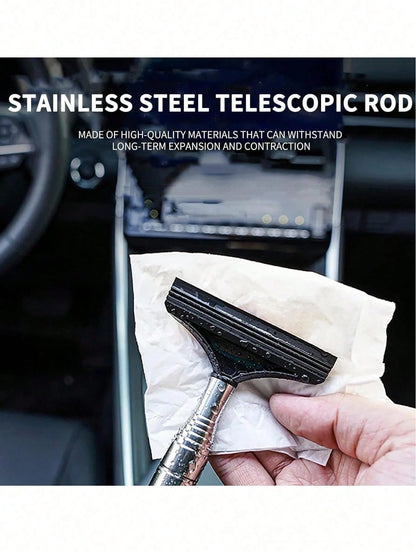 2pcs/1pc Retractable Car Rearview Mirror Squeegee, Rearview Mirror Wiper With Telescopic Pole, Portable Window Cleaner, Suitable For Rain, Fog, Snow, Snow Brush, Car Exterior Accessory