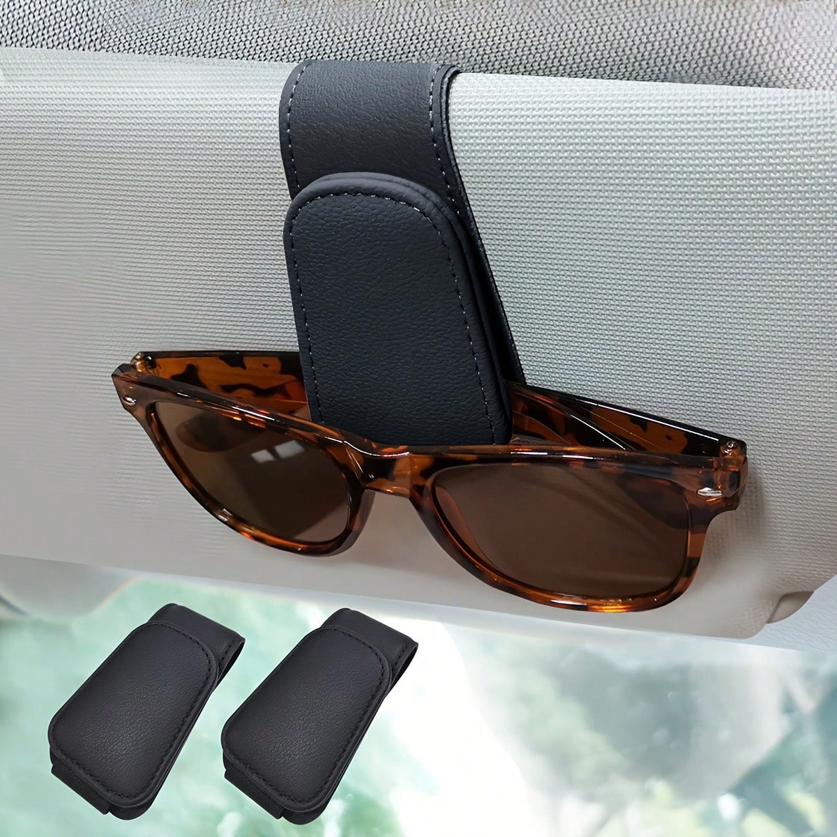 (2PCS)2025 Black PU Magnetic Sunglasses Holder For Cars – No Installation & No Adhesive, Universal Fit For All Eyewear, Anti-Slip & Scratch-Resistant Design, Lightweight & Durable, Perfect For Driving