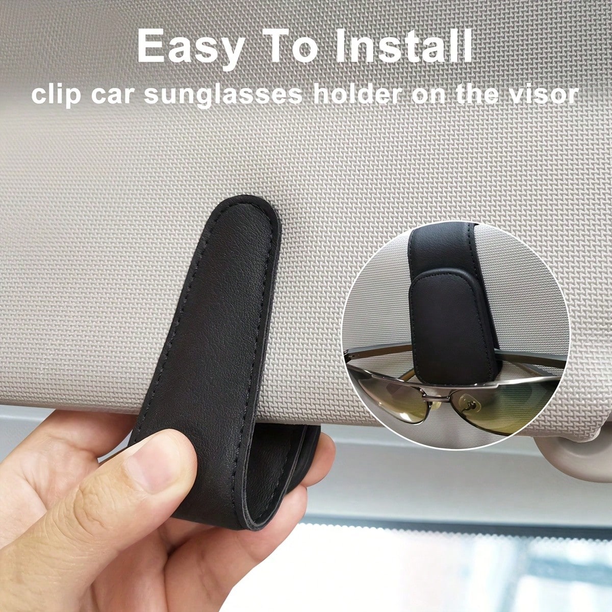 (2PCS)2025 Black PU Magnetic Sunglasses Holder For Cars – No Installation & No Adhesive, Universal Fit For All Eyewear, Anti-Slip & Scratch-Resistant Design, Lightweight & Durable, Perfect For Driving