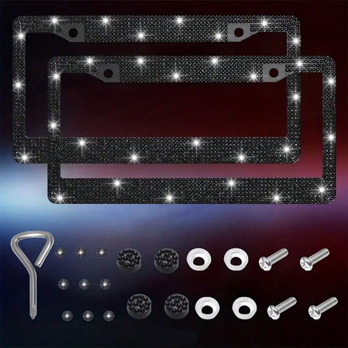 2pcs 2025 Premium Stainless Steel License Plate Frame With Acrylic Crystal Rhinestones- Heavy Duty 4-Hole Design With Complete Installation Kit, Anti-Rust & Weatherproof Metal Construction, Sparkling
