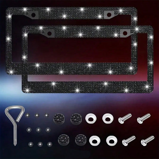 2pcs 2025 Premium Stainless Steel License Plate Frame With Acrylic Crystal Rhinestones- Heavy Duty 4-Hole Design With Complete Installation Kit, Anti-Rust & Weatherproof Metal Construction, Sparkling