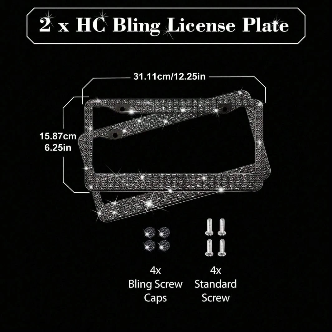 2pcs 2025 Premium Stainless Steel License Plate Frame With Acrylic Crystal Rhinestones- Heavy Duty 4-Hole Design With Complete Installation Kit, Anti-Rust & Weatherproof Metal Construction, Sparkling