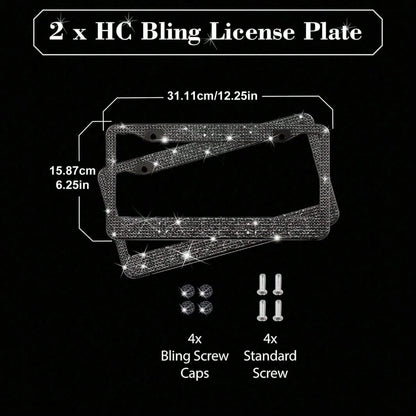 2pcs 2025 Premium Stainless Steel License Plate Frame With Acrylic Crystal Rhinestones- Heavy Duty 4-Hole Design With Complete Installation Kit, Anti-Rust & Weatherproof Metal Construction, Sparkling