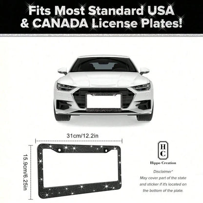 2pcs 2025 Premium Stainless Steel License Plate Frame With Acrylic Crystal Rhinestones- Heavy Duty 4-Hole Design With Complete Installation Kit, Anti-Rust & Weatherproof Metal Construction, Sparkling