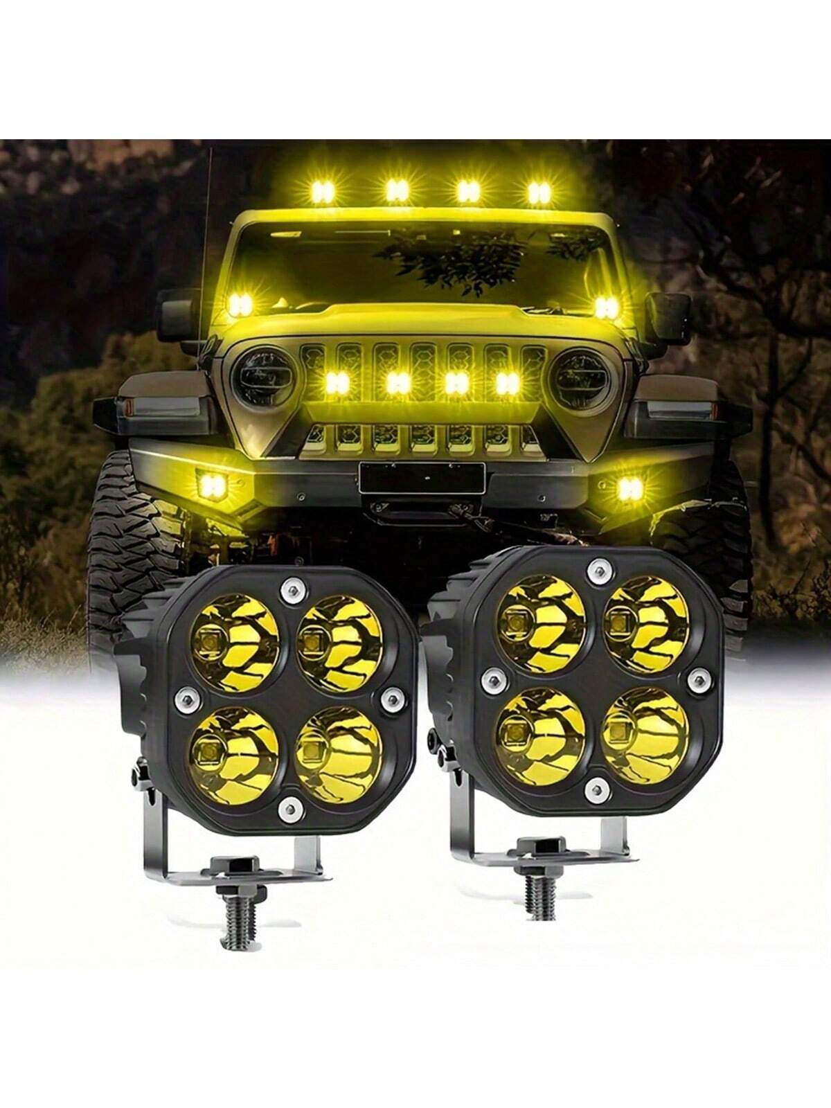 2pcs 3-Inch 40W LED Cube Pod Work Light Strip Driving Light Amber Off-Road 4000LM For 4WD Truck SUV ATV Shipshan Rock