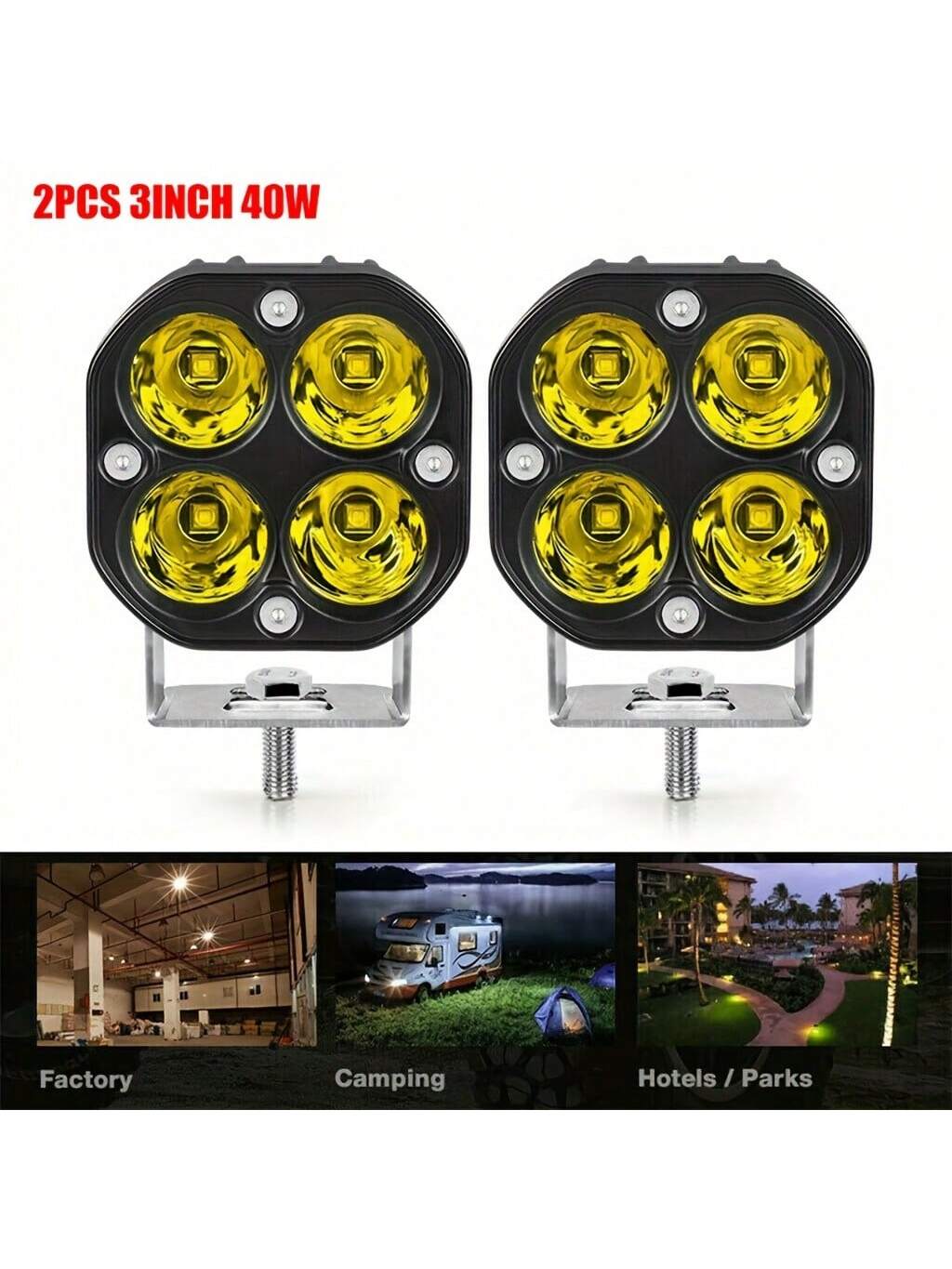 2pcs 3-Inch 40W LED Cube Pod Work Light Strip Driving Light Amber Off-Road 4000LM For 4WD Truck SUV ATV Shipshan Rock