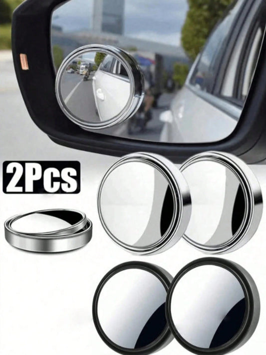 2pcs 360° Adjustable Blind Spot Mirror Car Auxiliary Rearview Convex Mirror Round Frame Wide Angle Mirror Suitable For Car Reverse Mirror